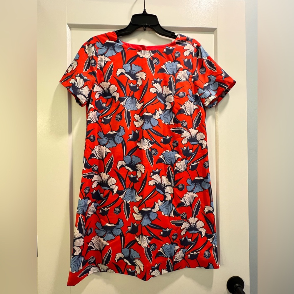 J. Crew red white and blue floral silk dress, size 8